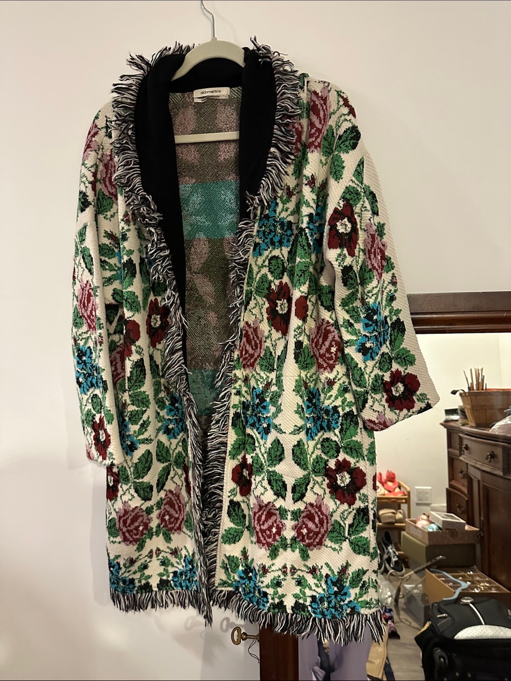 Aldo Martins Cream Floral Fringe Open Cardigan
